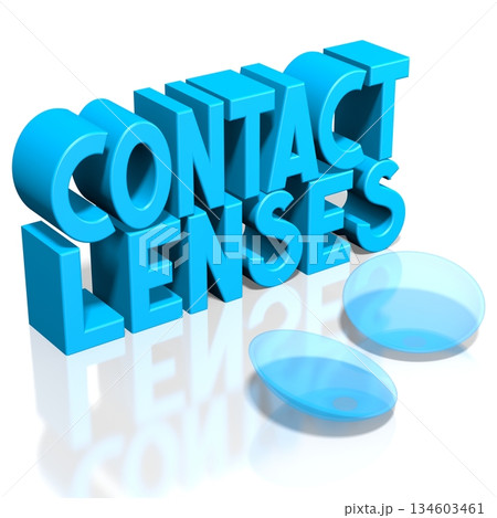 Contact lenses and blue word - 3D illustration 134603461