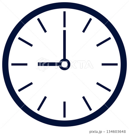 シンプルな時計アイコンが、すっきりと9時を示します。フラット表現が整った印象を与え、時間管理や計画性 134603648