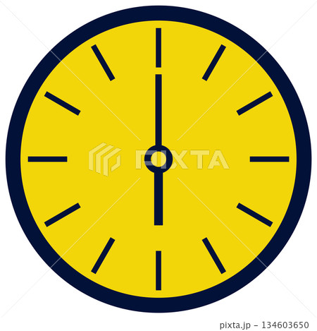 シンプルな時計アイコンが、すっきりと6時を示します。フラット表現が整った印象を与え、時間管理や計画性 134603650