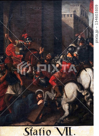 7th Stations of the Cross, Jesus falls the second time, Church of Saint Leonard of Noblac in Kotari, Croatia 134603809