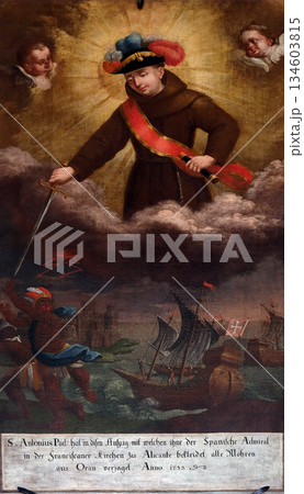 Saint Anthony of Padua in the uniform of an admiral in the battle of Oran, altarpiece in the church of Saint Leonard of Noblac in Kotari, Croatia 134603815