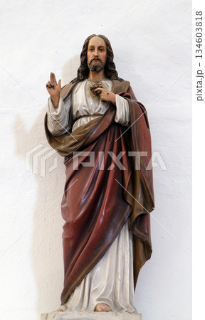 Statue of Sacred Heart of Jesus in the church of Saint Martin in Sveti Martin pod Okicem, Croatia 134603818