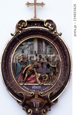 7th Stations of the Cross, Jesus falls the second time, Carthusian monastery in Pleterje, Slovenia 7th Stations of the Cross, Jesus falls the second time, Carthusian monastery in Pleterje, Slovenia 134603826