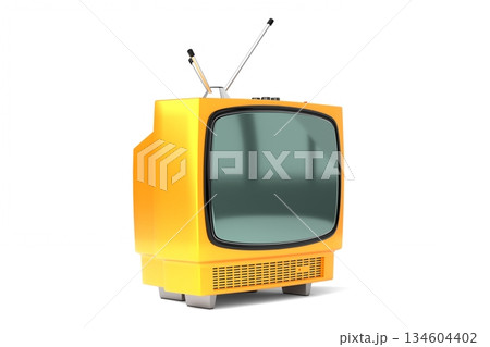 Retro yellow television set isolated on white background - 3D illustration 134604402