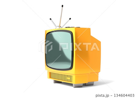 Retro yellow television set isolated on white background - 3D illustration 134604403