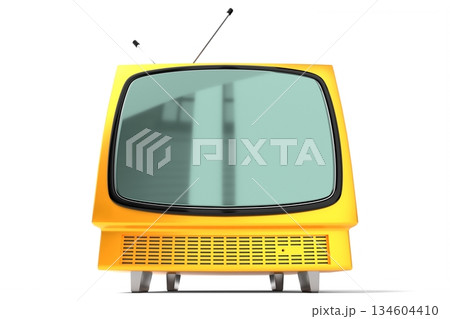 Retro yellow television set isolated on white background - 3D illustration Retro yellow television set isolated on white background - 3D illustration 134604410