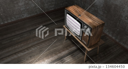 Retro television set, concrete walls - 3D illustration 134604450