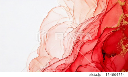 高級感のある薄くて淡いアルコールインクアート レッド AI生成素材 16:9サイズ 134604754