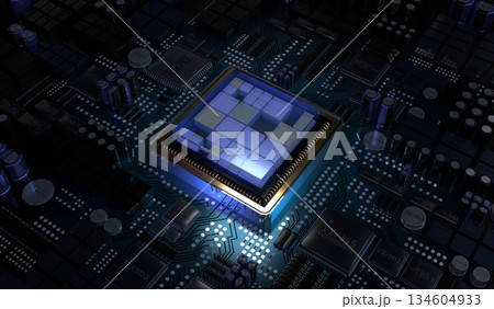 Computer processor and motherboard - 3D illustration Computer processor and motherboard - 3D illustration 134604933