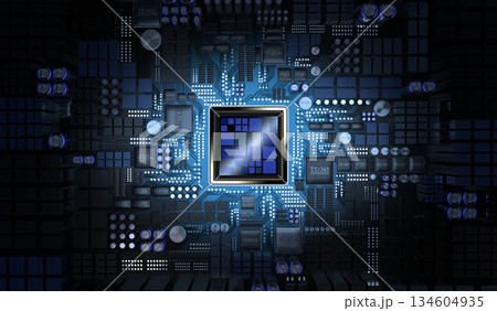Computer processor and motherboard - 3D illustration Computer processor and motherboard - 3D illustration 134604935