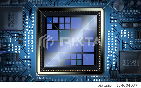 Computer processor and motherboard - 3D illustration Computer processor and motherboard - 3D illustration 134604937