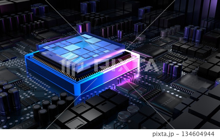 Computer processor and motherboard - 3D illustration Computer processor and motherboard - 3D illustration 134604944