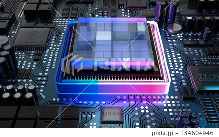 Computer processor and motherboard - 3D illustration Computer processor and motherboard - 3D illustration 134604946