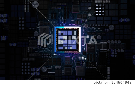 Computer processor and motherboard - 3D illustration Computer processor and motherboard - 3D illustration 134604948