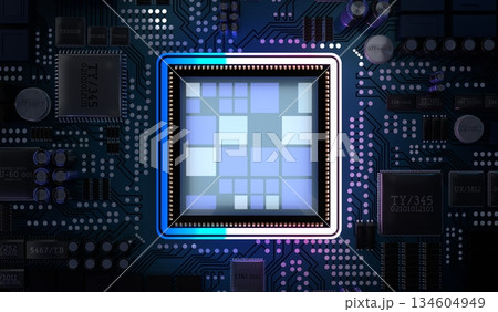 Computer processor and motherboard - 3D illustration Computer processor and motherboard - 3D illustration 134604949