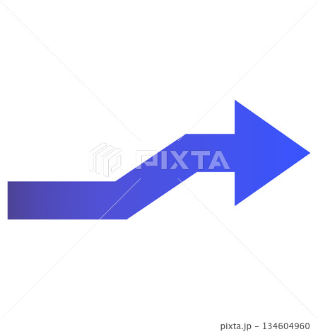 青グラデーションで右上に上がるシンプルな右向きの矢印 134604960