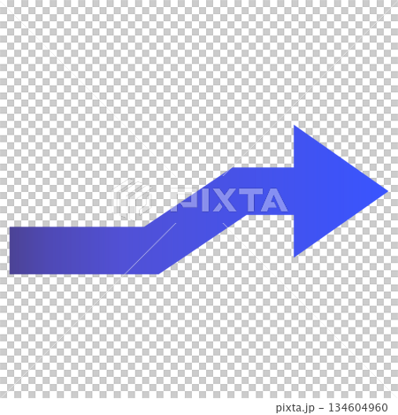 青グラデーションで右上に上がるシンプルな右向きの矢印 134604960