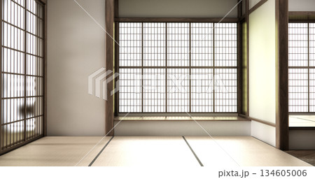 Nihon room design interior with door paper and tatami mat floor room japanese style. 3D rendering Nihon room design interior with door paper and tatami mat floor room japanese style. 3D rendering 134605006