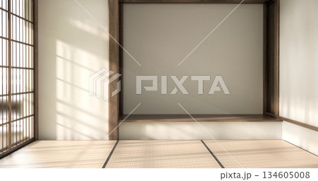 Nihon room design interior with door paper and tatami mat floor room japanese style. 3D rendering Nihon room design interior with door paper and tatami mat floor room japanese style. 3D rendering 134605008