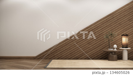 Empty Mock up living room, minimal style with wooden details background 3D illustration rendering 134605026