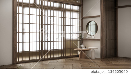 Empty Mock up living room, minimal style with wooden details background 3D illustration rendering Empty Mock up living room, minimal style with wooden details background 3D illustration rendering 134605040