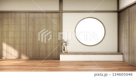 Empty Mock up living room, minimal style with wooden details background 3D illustration rendering Empty Mock up living room, minimal style with wooden details background 3D illustration rendering 134605046