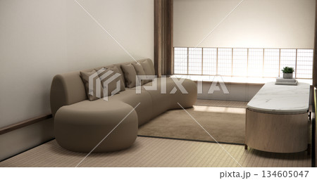 Tatami living room have sofa furniture and modern room interior design minimal.3D rendering 134605047