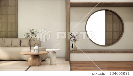 Tatami living room have sofa furniture and modern room interior design minimal.3D rendering 134605051
