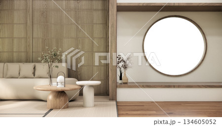 Tatami living room have sofa furniture and modern room interior design minimal.3D rendering 134605052