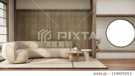 Tatami living room have sofa furniture and modern room interior design minimal.3D rendering 134605053