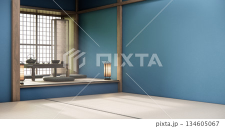 Blue Empty Mock up living room, minimal style with wooden details background 3D illustration rendering Blue Empty Mock up living room, minimal style with wooden details background 3D illustration rendering 134605067