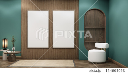 Mint Empty Mock up living room, minimal style with wooden details background 3D illustration rendering Mint Empty Mock up living room, minimal style with wooden details background 3D illustration rendering 134605068