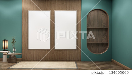 Mint Empty Mock up living room, minimal style with wooden details background 3D illustration rendering Mint Empty Mock up living room, minimal style with wooden details background 3D illustration rendering 134605069