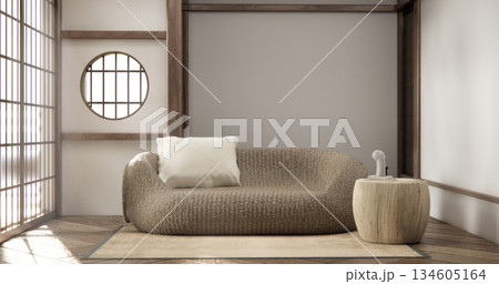 Mini sofa armchair and decoration japanese on Modern room interior muji minimalist style.3D rendering 134605164