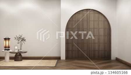 Architecture modern interior concept Empty room muji and wood panels wall design 3D illustration rendering Architecture modern interior concept Empty room muji and wood panels wall design 3D illustration rendering 134605166