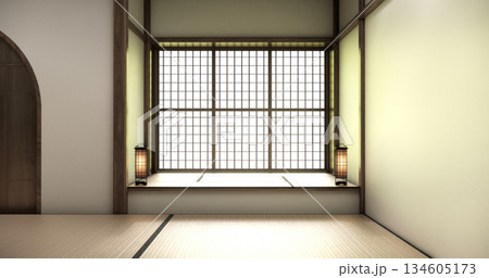 Nihon room design interior with door paper and tatami mat floor room japanese style. 3D rendering Nihon room design interior with door paper and tatami mat floor room japanese style. 3D rendering 134605173