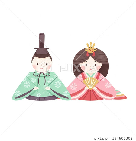 淡い色彩のお雛様イラスト 淡い色彩のお雛様イラスト 134605302