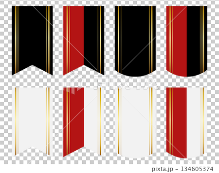 A set of 8 luxurious gold-line ribbons 134605374