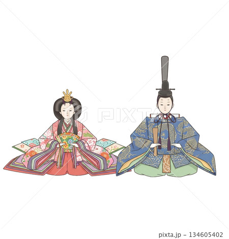 春のカードに使えるお雛様イラスト 134605402