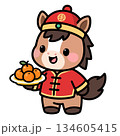 Chinese New Year Horse With Mandarin Oranges 134605415