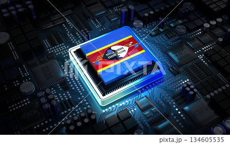 Computer processor with flag of Eswatini - 3D illustration 134605535