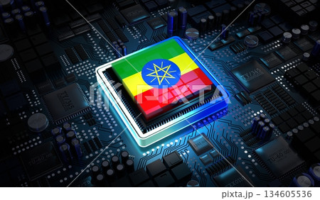 Computer processor with flag of Ethiopia - 3D illustration Computer processor with flag of Ethiopia - 3D illustration 134605536