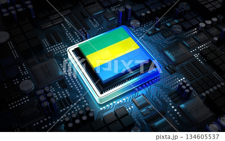 Computer processor with flag of Gabon - 3D illustration 134605537