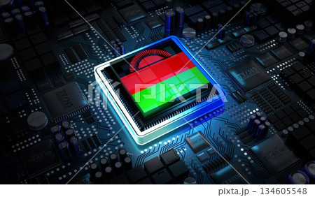 Computer processor with flag of Malawi - 3D illustration 134605548
