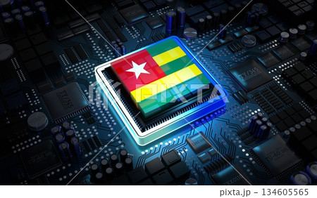 Computer processor with flag of Togo - 3D illustration 134605565