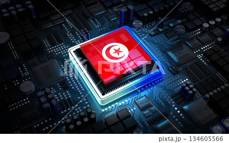 Computer processor with flag of Tunisia - 3D illustration Computer processor with flag of Tunisia - 3D illustration 134605566