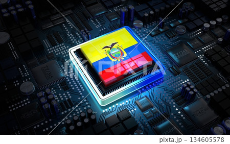 Computer processor with flag of Ecuador - 3D illustration 134605578
