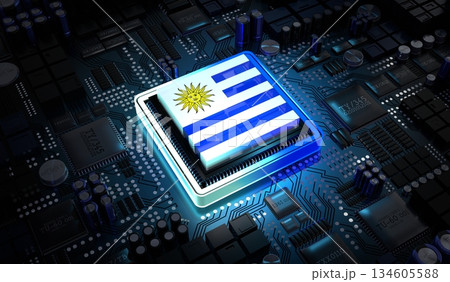 Computer processor with flag of Uruguay - 3D illustration 134605588