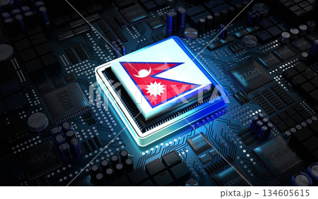 Computer processor with flag of Nepal - 3D illustration 134605615