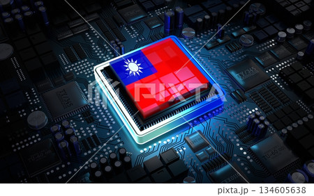 Computer processor with flag of Taiwan - 3D illustration 134605638
